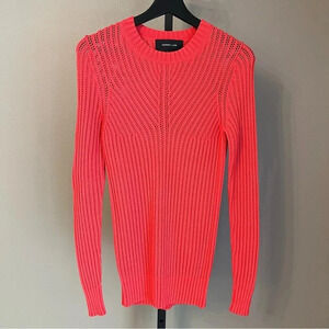 Derek Lam Diagonal Open Stitch Crew Sweater Watermelon Pink Medium Summer Layer